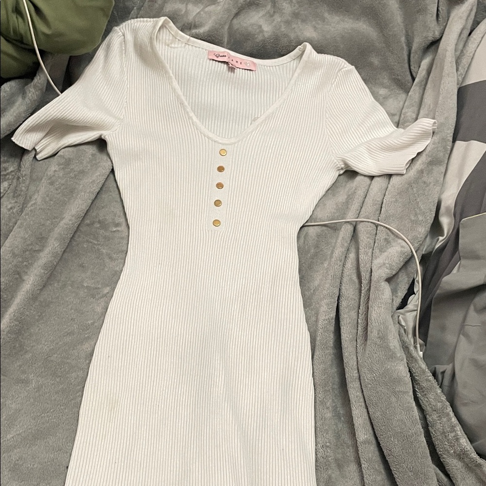 Crave Fame White Ribbed Mini Dress